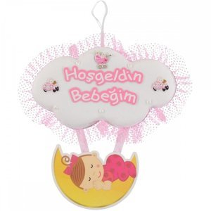 Kapı Süsü Ay Figürlü Bulut Pembe