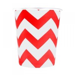Zigzag Desenli Kırmızı Karton Bardak