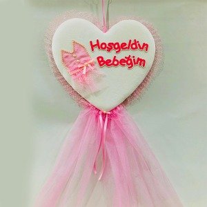 Hoşgeldin Bebeğim Kapı Süsü Kalpli Pembe