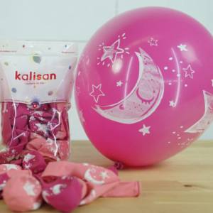 Ay ve Yıldız Baskılı Pembe Balon 10 Adet