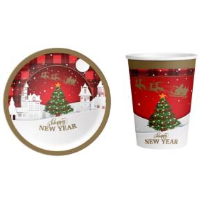 Yılbaşı Karton Tabak Bardak Set 8 Adet