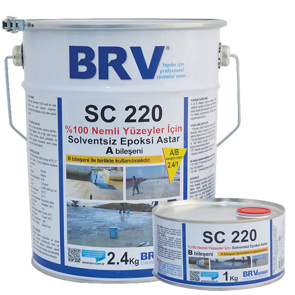 BRV SC 220, % 100 Nemli Yüzeyler İçin Solventsiz Epoksi Astar -  (A+B) 3.4 Kg