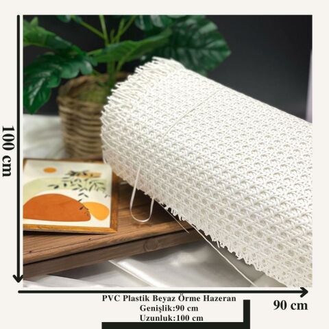 PVC Plastik Örme Beyaz Dekoratif Hasır Hazeran 90 cm