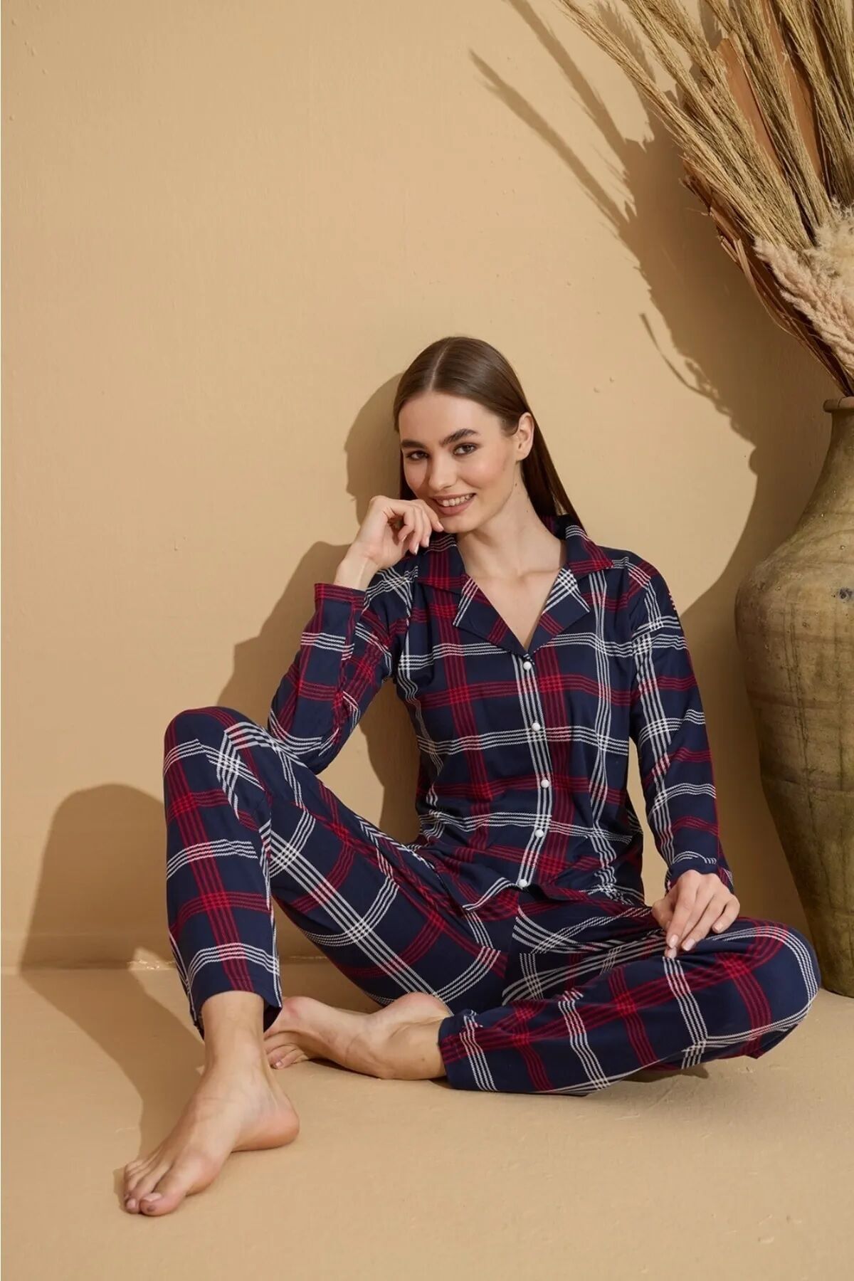 Pijamoni Uzun Kol Yazlık Kadın Pijama Takım