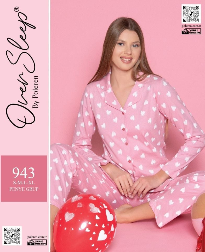 Over Sleep Uzun Kol Yazlık Önü Düğmeli Kadın Pijama Takım