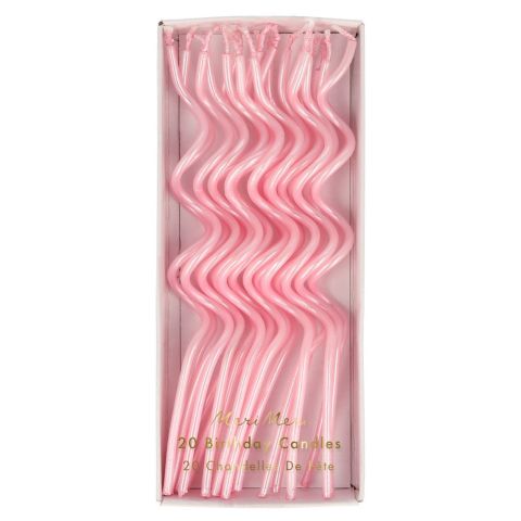 Meri Meri - Pink Swirly Candles - Pembe Kıvrımlı Mumlar - 20'li