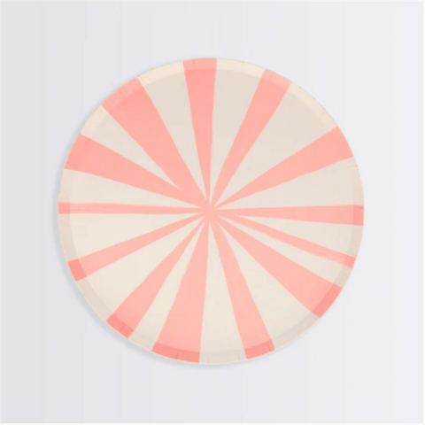 Meri Meri - Pink Stripe Plates - Pembe Çizgili Tabaklar - S - 8'li