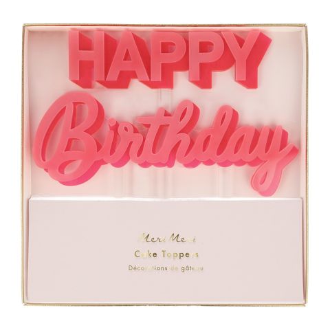 Meri Meri - Happy Birthday Pink Acrylic Toppers - Happy Birthday Pembe Akrilik Pasta Süsü