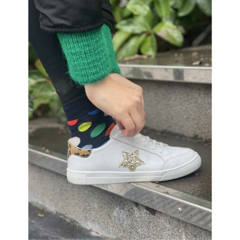 Merli&Rose Star Kadın Sneaker | Beyaz-Leopar-Gold