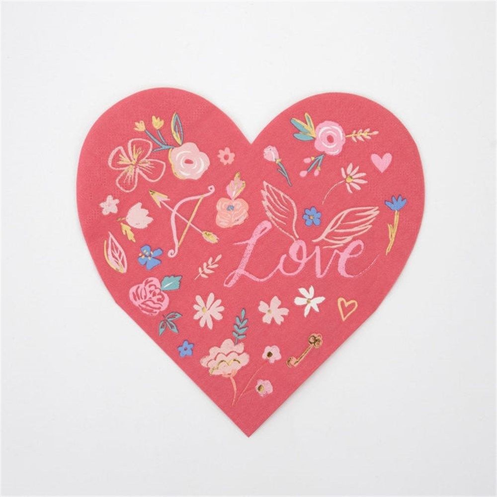 Meri Meri - Valentine’s Heart Die Cut Napkins - Desenli Kalp Peçeteler - 16'lı