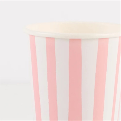Meri Meri - Pink Stripe Cups - Pembe Çizgili Bardaklar - 8'li