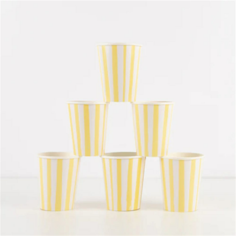 Meri Meri - Yellow Stripe Cups - Sarı Çizgili Bardaklar - 8'li