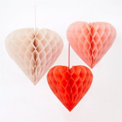 Meri Meri - Heart Honeycomb Decorations - Kalpli Petek Dekorlar