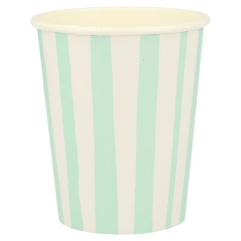Meri Meri - Mint Stripe Cups - Mint Çizgili Bardaklar - 8'li