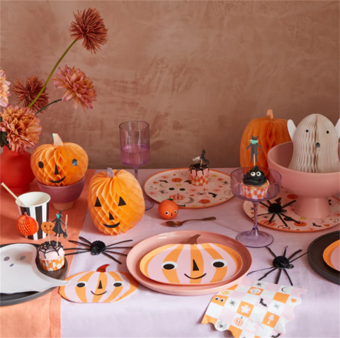 Meri Meri - Pink & Orange Stripy Pumpkin Napkins - Pembe & Turuncu Çizgili Balkabağı Peçeteler (16'l