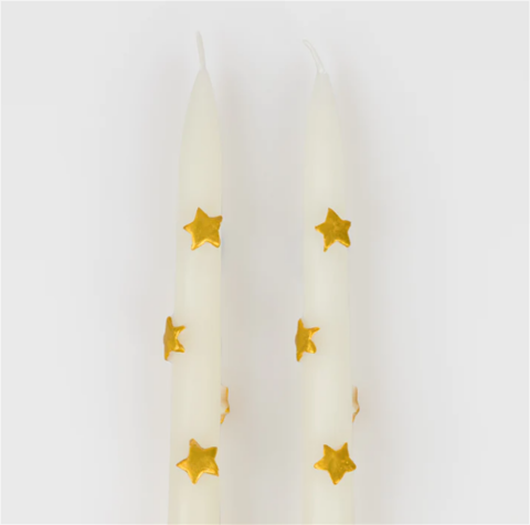 Meri Meri - Gold Star Taper Candle - Altın Yıldız Detaylı Mumlar (2'li)