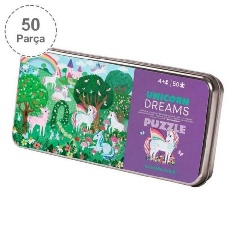Crocodile Creek Metal Kutu Puzzle - 50 Parça - Unicorn Dreams