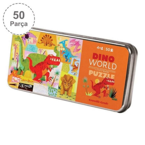 Crocodile Creek Metal Kutu Puzzle - 50 Parça - Dino World