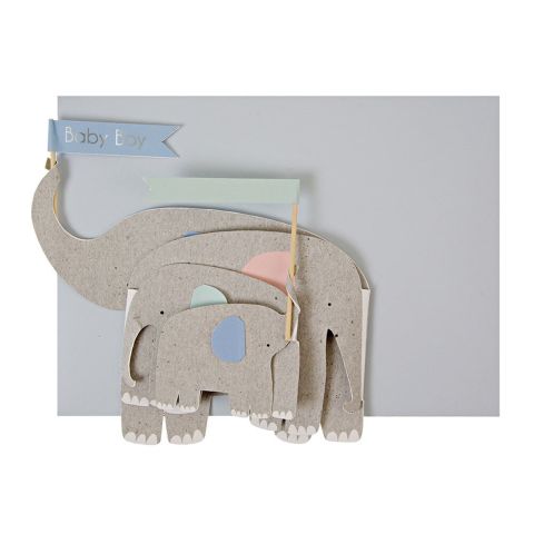 Meri Meri - Baby Boy Elephants Concertina Card - Filler Akordeon Tebrik Kartı