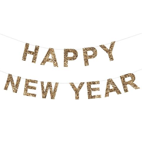 Meri Meri - Gold Glitter Happy New Year Garland - Altın Simli Happy New Year Asılan Süs