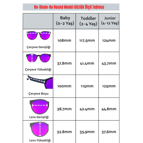 RoshamBo Round Model  Ice Beyaz Aynalı Mor Lens Çocuk Güneş Gözlüğü 0-2 Yaş