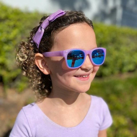 Roshambo Wayfarer Model Glittered Punky Simli Lila Aynalı Mor Lens Çocuk Güneş Gözlüğü 4-12 Yaş