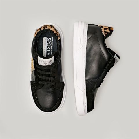 Merli&Rose Deri Star Sneaker | Siyah-Leopar