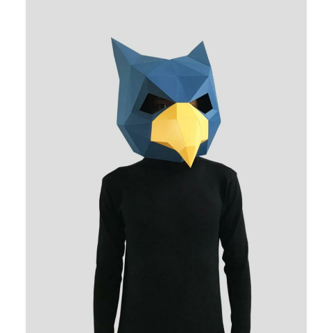 3D Karton Maske - Mavi Kuş