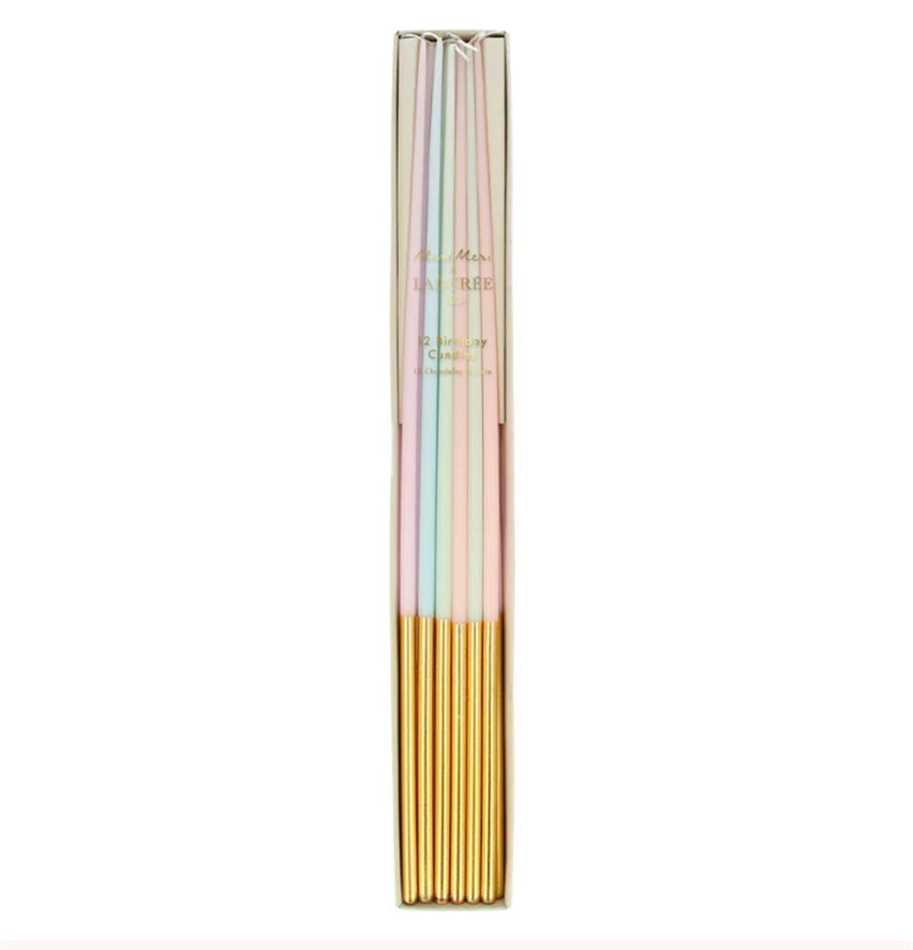 Meri Meri - Ladurée Paris Gold Leaf Tall Tapered Candles - Laduree Paris Altın Detaylı Uzun Mumlar (