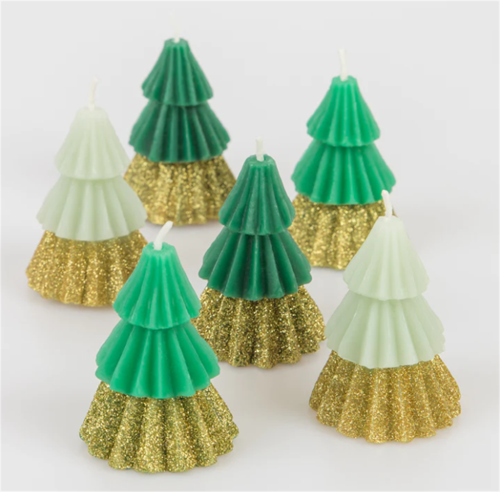 Meri Meri - Green Mini Tree Candles - Yeşil Mini Ağaç Mumlar (6'lı)