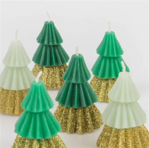 Meri Meri - Green Mini Tree Candles - Yeşil Mini Ağaç Mumlar (6'lı)