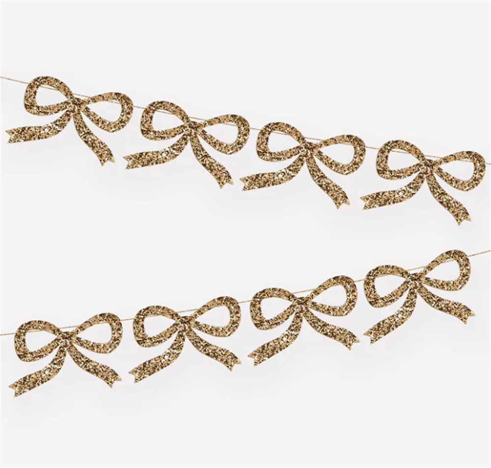 Meri Meri - Gold Glitter Bow Garland - Altın Parıltılı Kurdele Süs