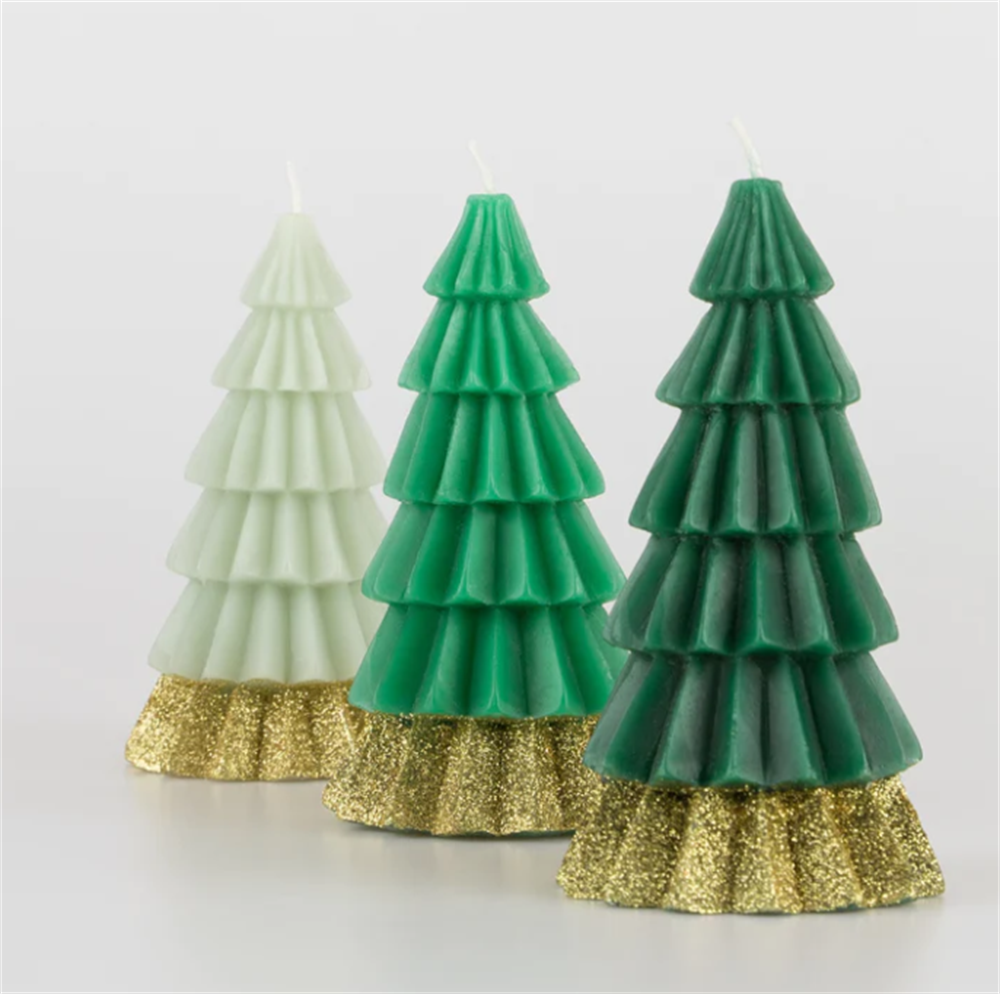 Meri Meri - Green Tree Candles - Yeşil Ağaç Mumlar (3'lü)