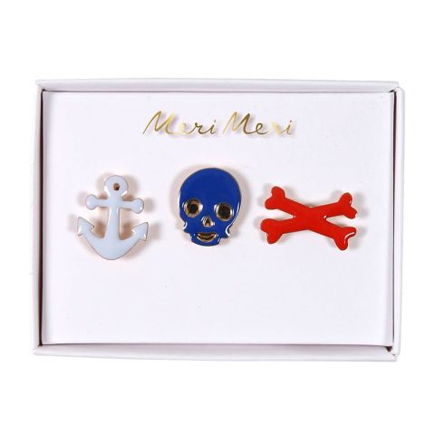 Meri Meri - Pirate Enamel Lapel Pins - Korsan Broşlar