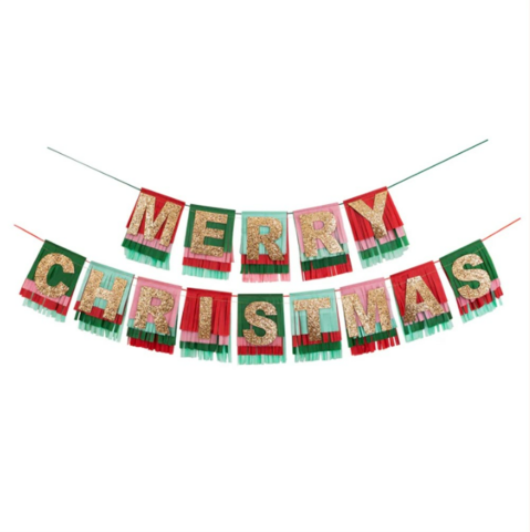 Meri Meri - Merry Christmas Fringe Garland - Merry Christmas Püsküllü Asılan Süs