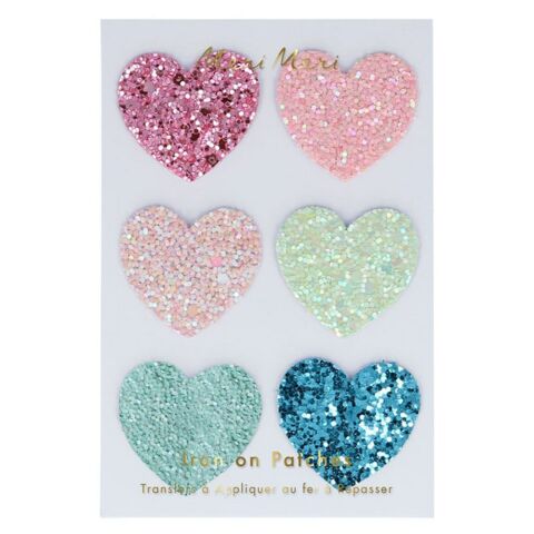 Meri Meri - Rainbow Glitter Heart Patches - Renkli Simli Kalp Yamalar
