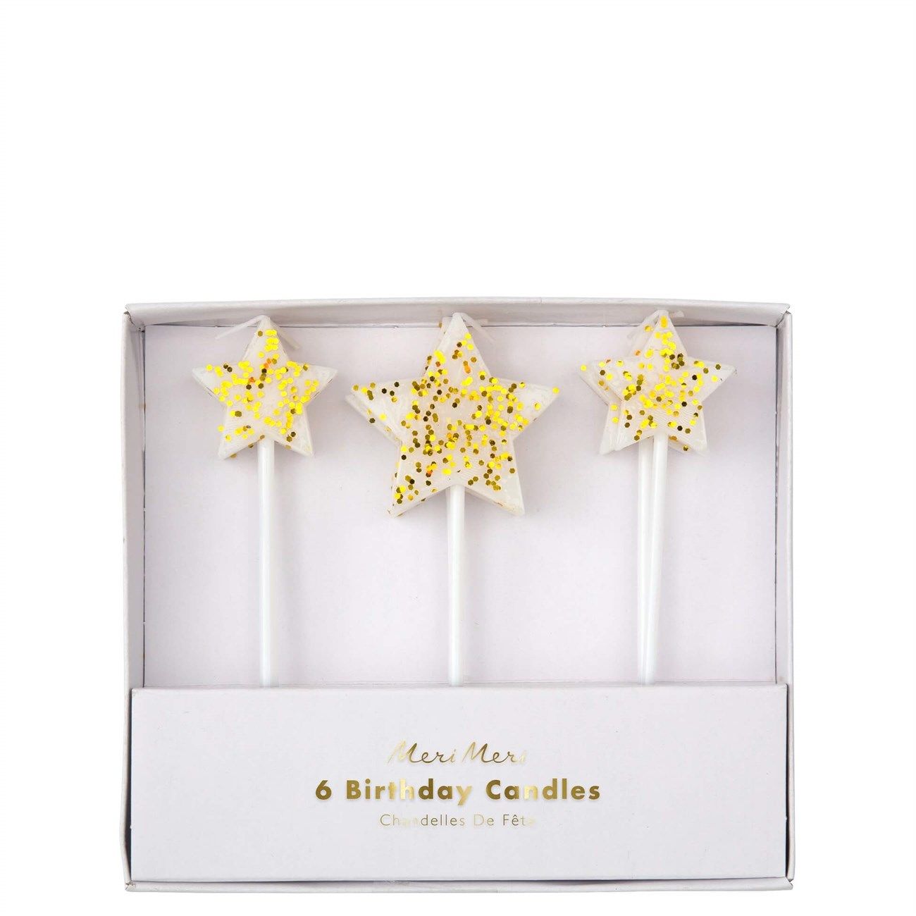 Meri Meri - Gold Glitter Star Candles - Altın Simli Yıldız Mumlar - 6'lı