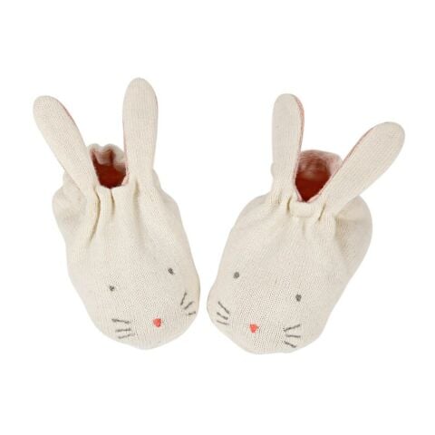 Meri Meri - Peach Bunny Baby Booties - Şeftali Tavşanlı Bebek Patiği