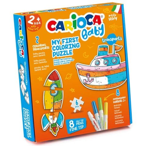 Carioca Baby Coloring Puzzle-Taşıtlar (2  Yapboz+8 Keçeli Kalem)