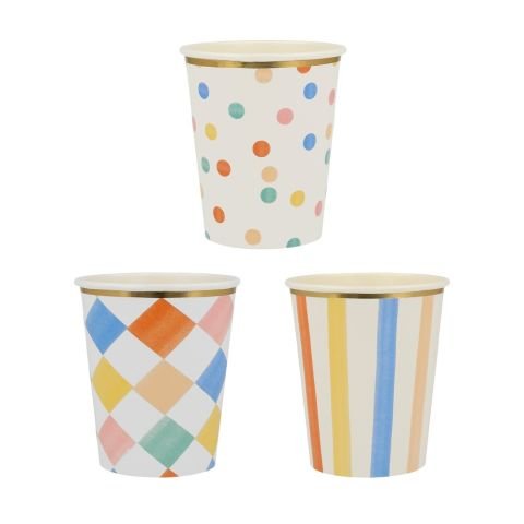 Meri Meri - Colourful Pattern Cups - Renkli Desenler Bardaklar - 8'li