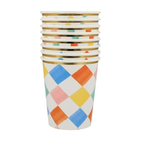 Meri Meri - Colourful Pattern Cups - Renkli Desenler Bardaklar - 8'li