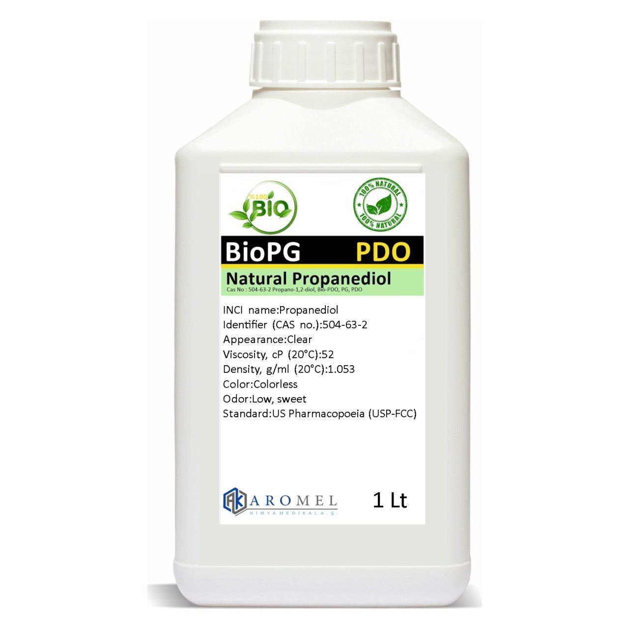 Aromel Bitkisel Propilen Glikol l 1 Lt l Natural Bio Mono Propylene Gliycol