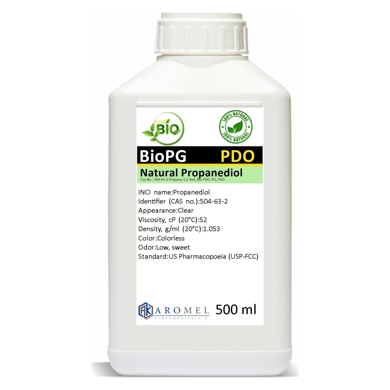 Aromel Bitkisel Propilen Glikol l 500 ml l Natural Bio Mono Propylene Gliycol