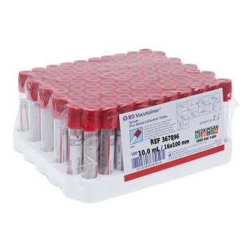 100 Adet Kırmızı Kapak Kan Alma Tüpü, 10ml 16x100mm, Bd Vacutainer 367896 Serum Tüpü