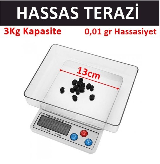 Hassas Terazi, 3Kg/0.01gr Laboratuvar, Mutfak Terazisi MH-777 Model