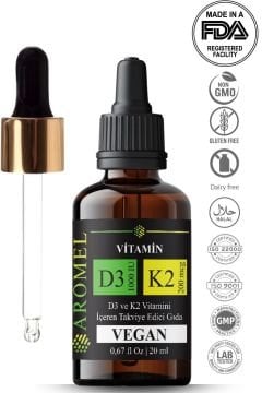 D3 K2 Vitamini  | Damlalıklı Kapak | D3 1000 IU + 200 mcg K2 Mix ,FDA