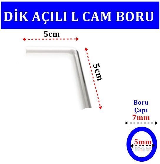 Cam Boru Dik Açılı 5/5cm iki ucu Açık L Boru