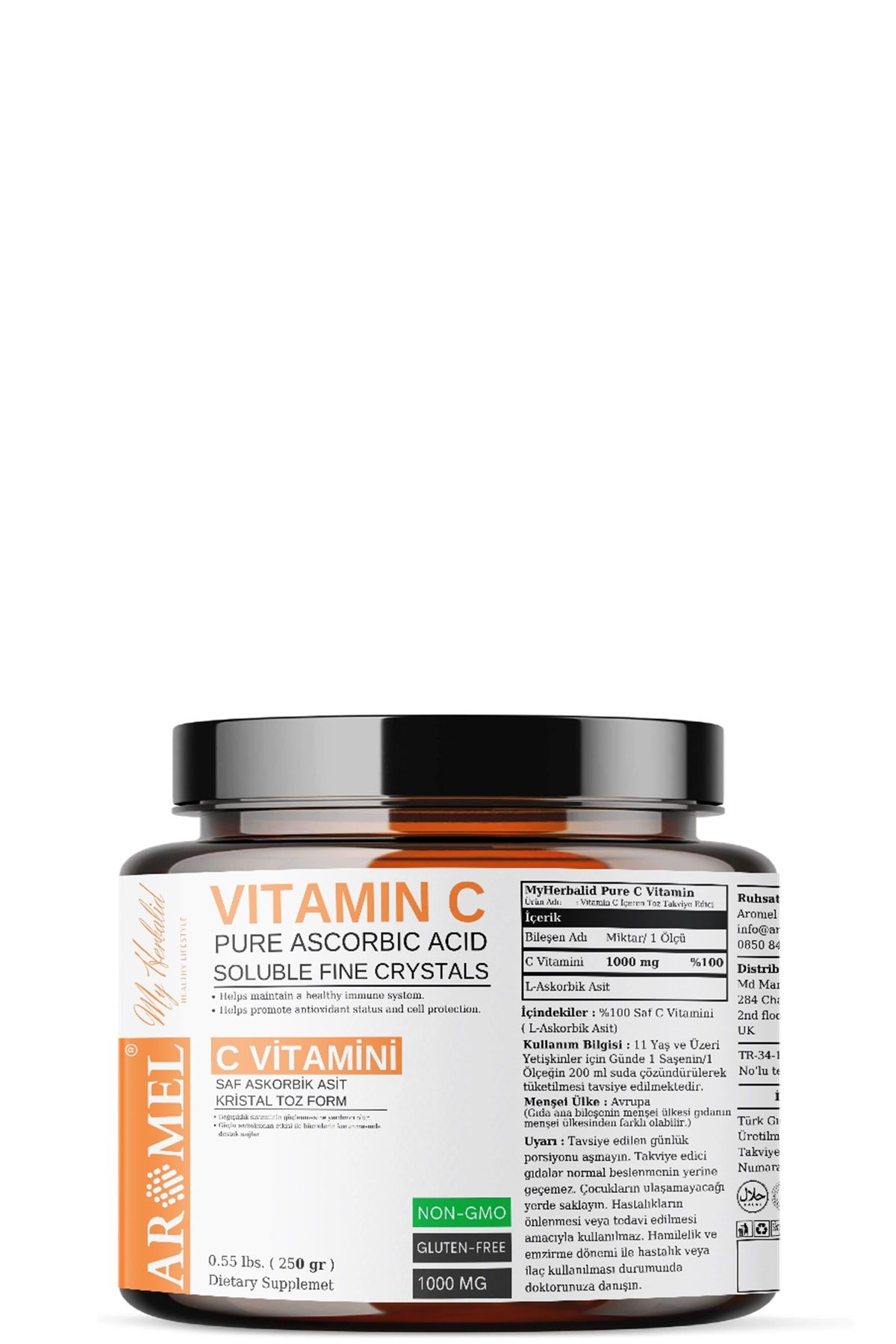 C Vitamini 250 gr | Askorbik Asit | Avrupa,Ekstra Saf | Yenilebilir Toz Form