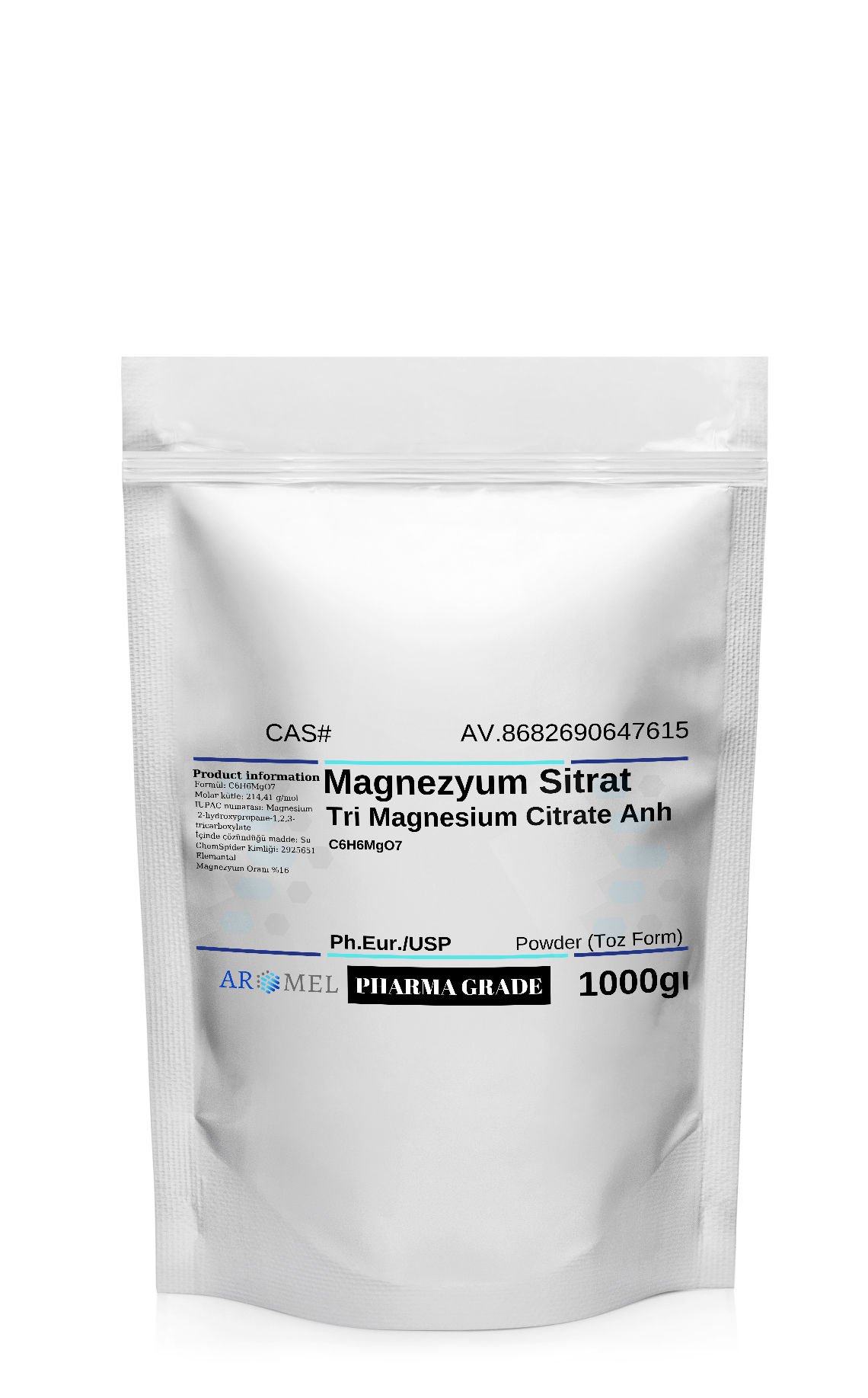 Aromel Magnezyum Sitrat | 1000 gr | Tri Magnesium Citrate Anh