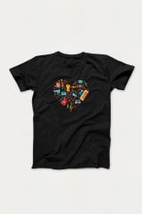 Enstrüman Kalp Siyah Tshirt Unisex